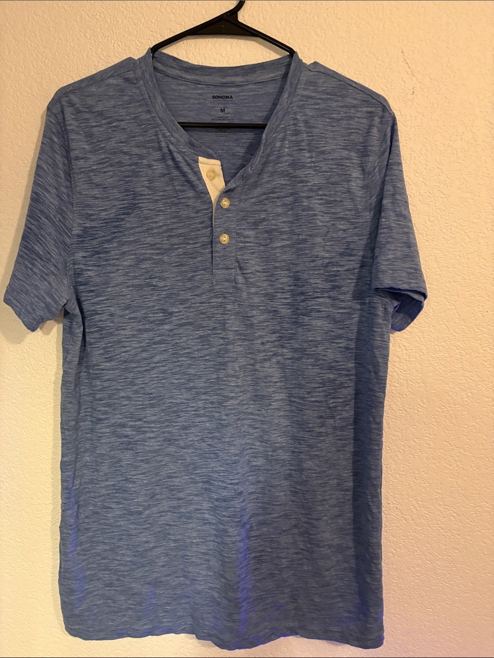 Sonoma Heathered Light Blue Short Sleeve Henley
